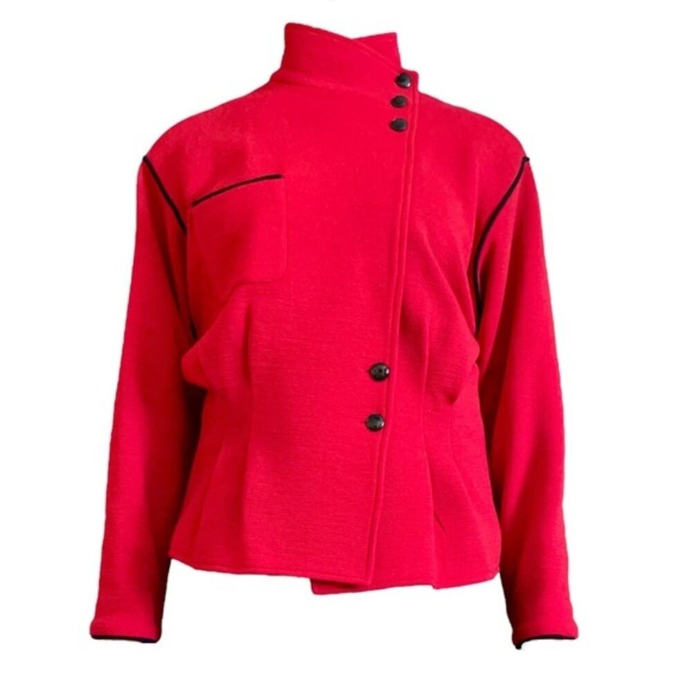 1980s Ungaro Ter by Emanuel Ungaro Red Wool Power Suit Jacket Blazer Coat